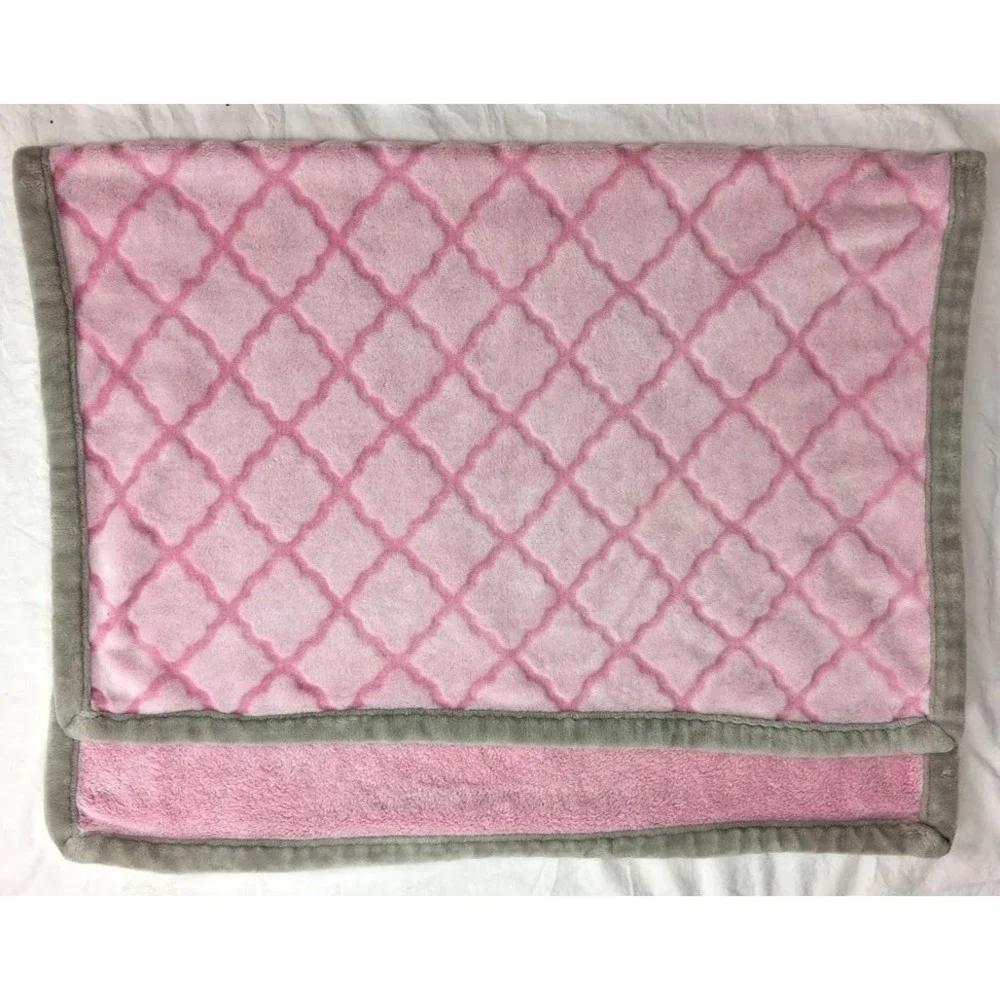 Bananafish Studios Pink Gray Baby‎ Blanket Soft Textured Embossed Diamonds EUC
